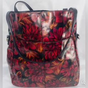 Beautiful Travel PATRICIA NASH NORLAND LARGE LEATHER TOTE Red Rustic Mums
